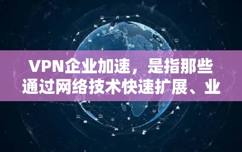 VPN企业加速，是指那些通过网络技术快速扩展、业务规模显著增长的企业，通常指那些通过技术手段快速增加他们的业务规模和市场占有率。这种情况在互联网快速发展的今天较为常见